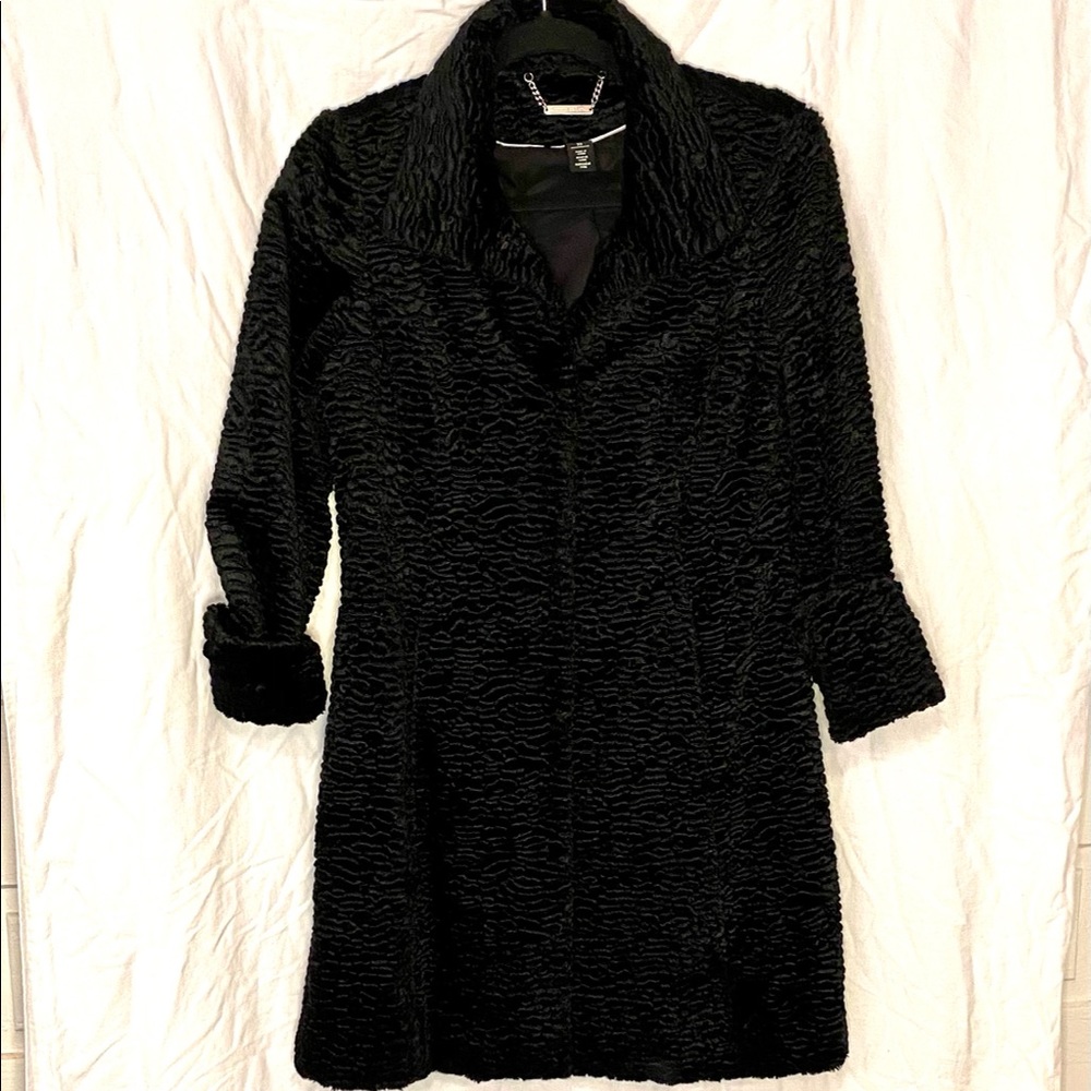 White House/Black Market black faux fur coat